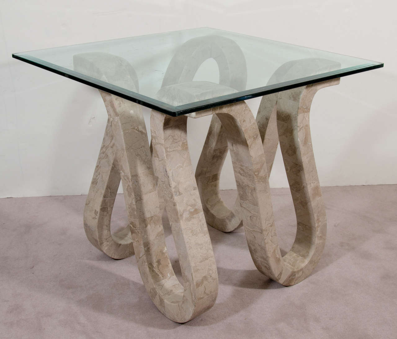 High End Modernistic Pair of Maitland Smith Tessellated Marble Tables