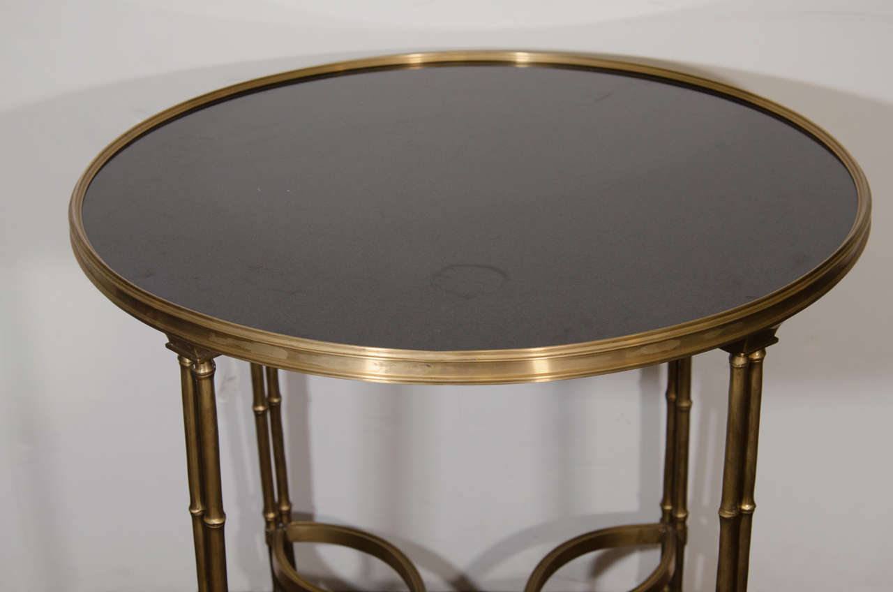 Mid-Century Modern Mid-Century Bronze Side Table With Circular Black Granite Top