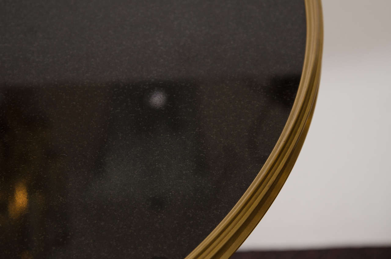 American Mid-Century Bronze Side Table With Circular Black Granite Top