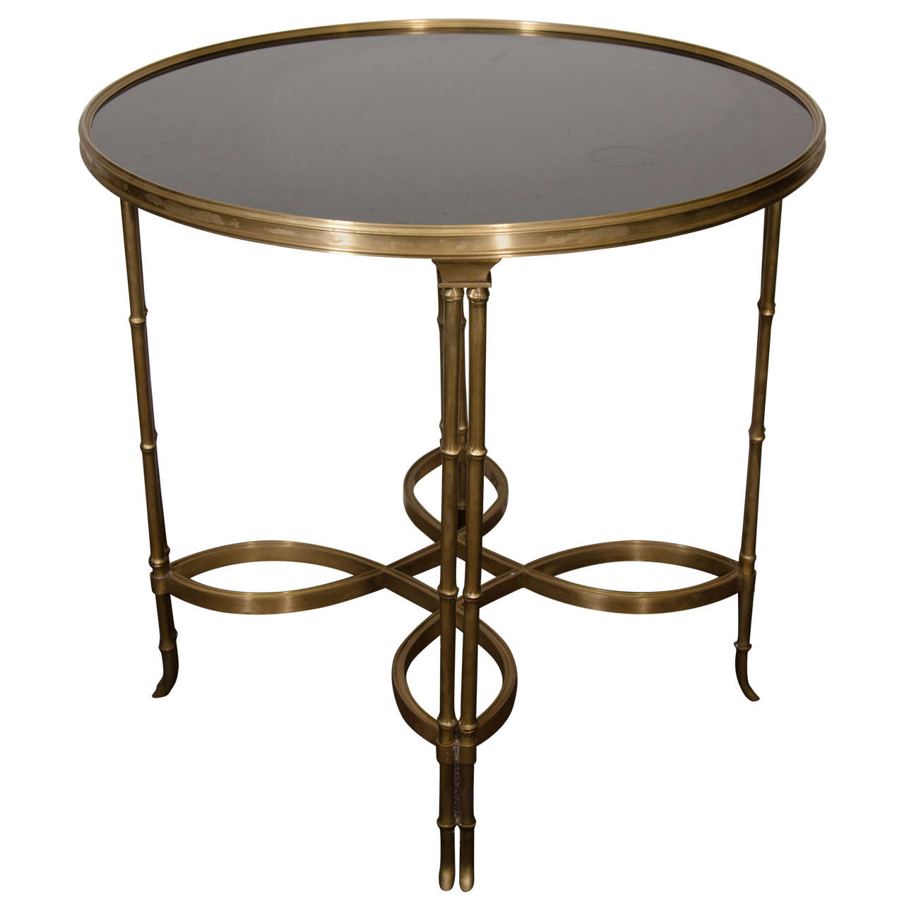 Mid-Century Bronze Side Table With Circular Black Granite Top