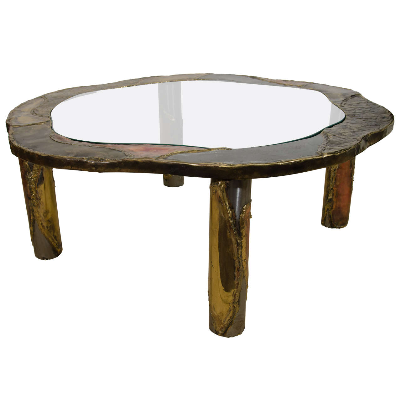 Spectacular Brutalist Mixed Metal & Glass Coffee Table by Silas Seandel