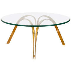 Midcentury Dunbar Style "Arc" Glass and Brass Cocktail Table