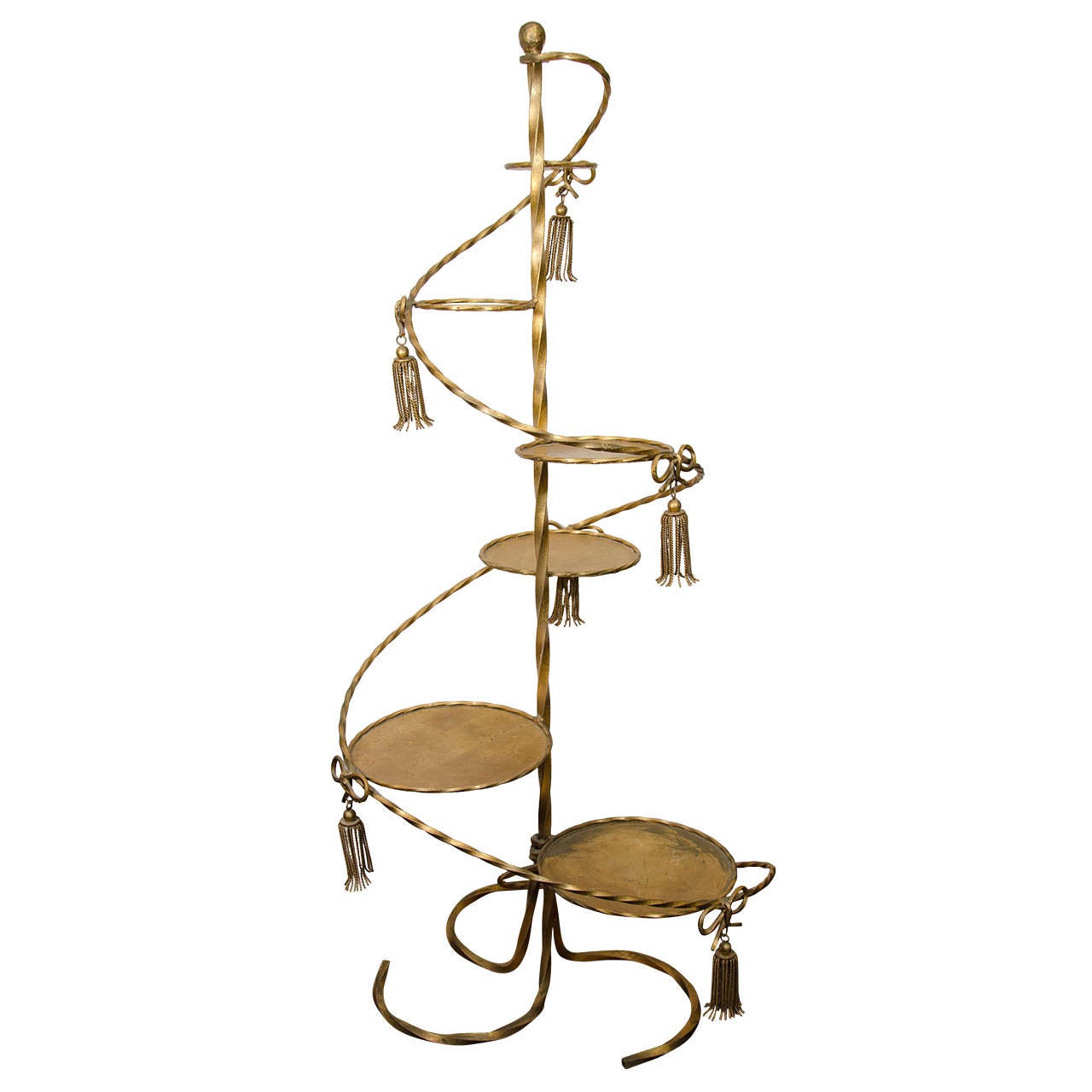 A Midcentury Spiral Plant Stand with Round Graduating Platforms
