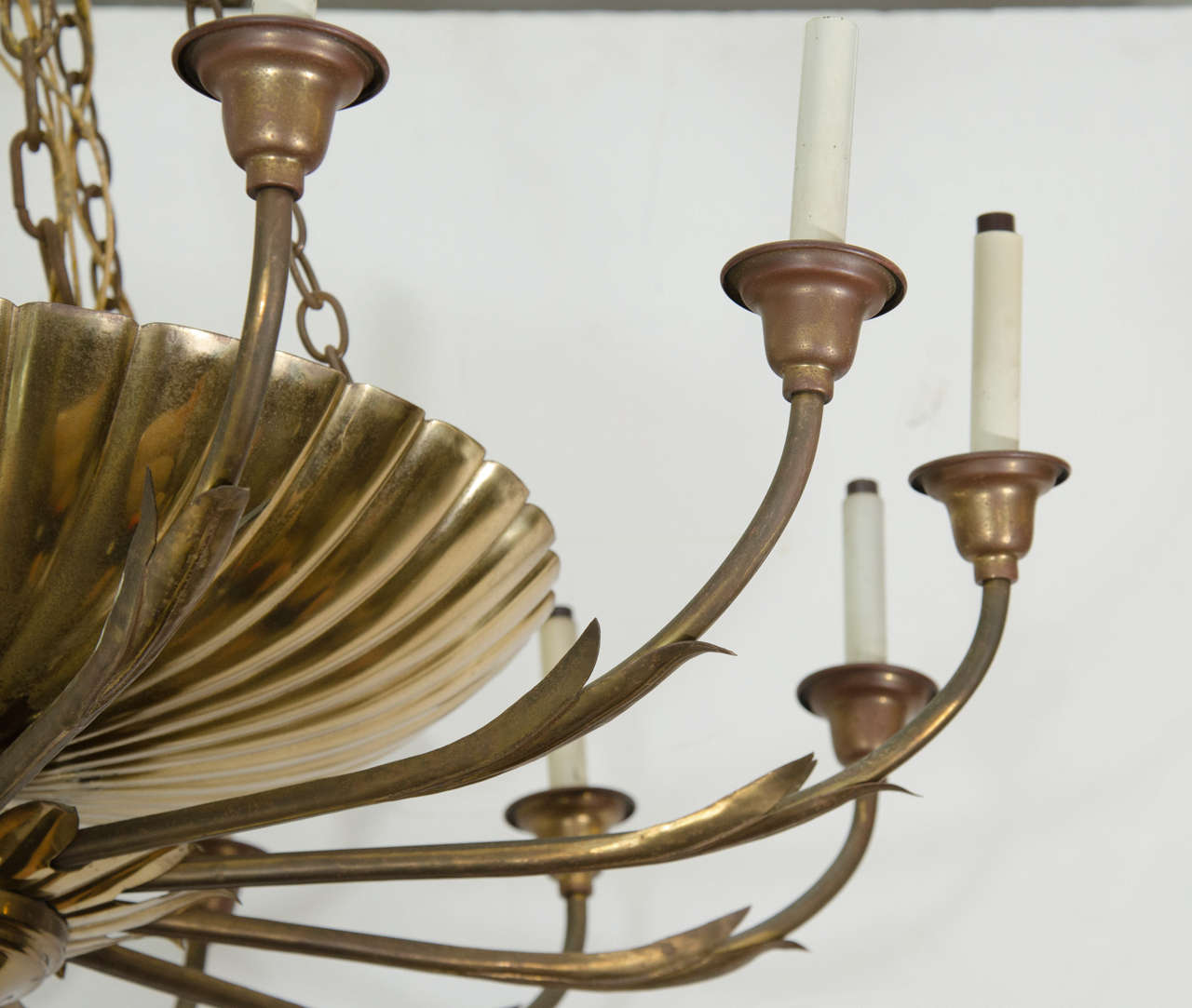 Suite of Two Hollywood Regency Solid Brass Twelve-Light Chandelier In Excellent Condition For Sale In Mount Penn, PA