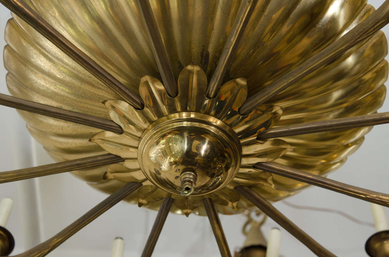 Suite of Two Hollywood Regency Solid Brass Twelve-Light Chandelier For Sale 1