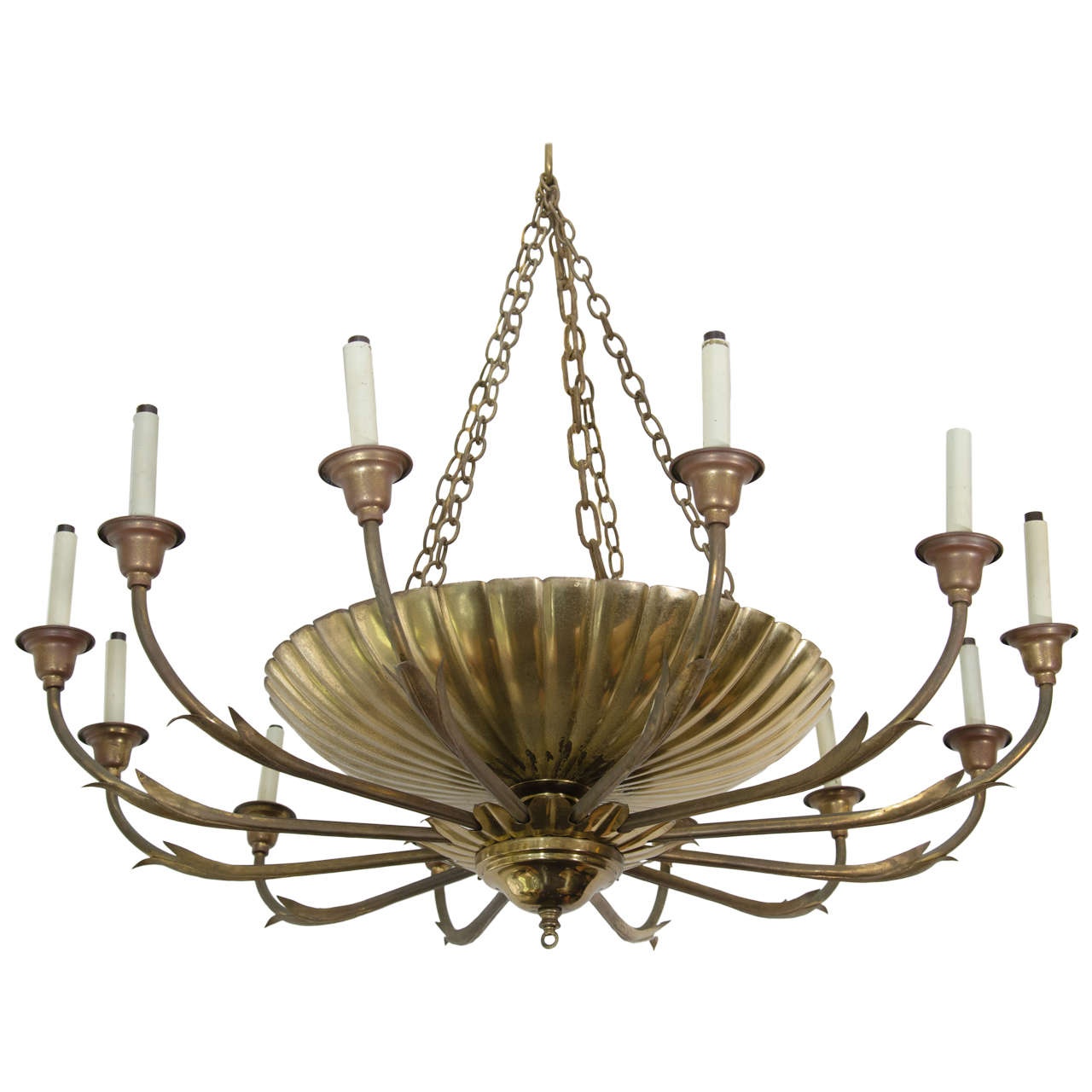 Suite of Two Hollywood Regency Solid Brass Twelve-Light Chandelier For Sale