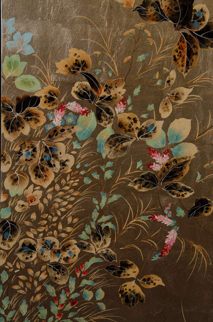 20th Century Japanese Two-Panel Screen with Flowers 1