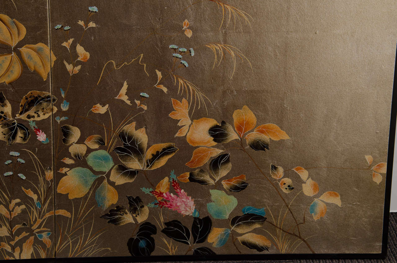 20th Century Japanese Two-Panel Screen with Flowers 2