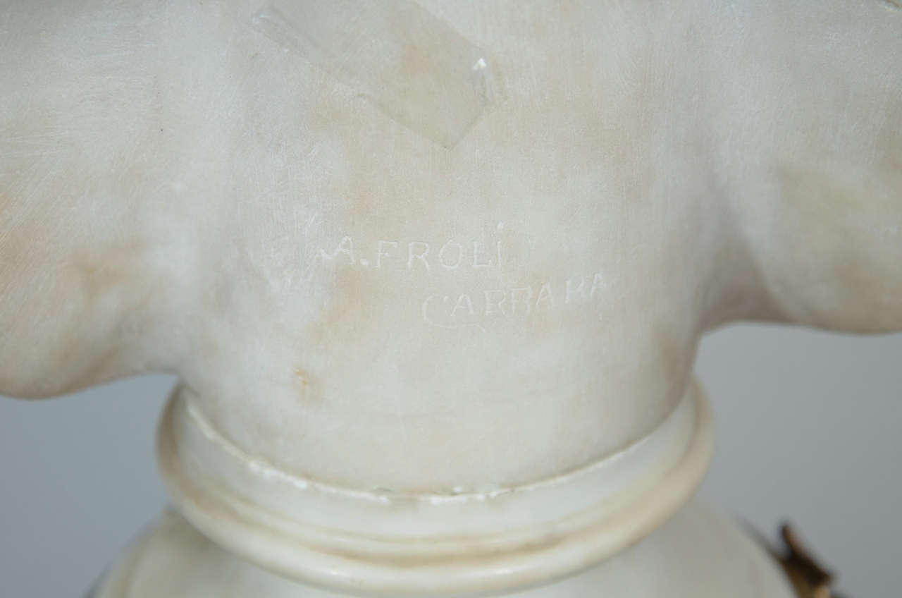 Antique Grand Tour Apollo Belvedere Signed Marble Bust on Bronze Tripod Base 3
