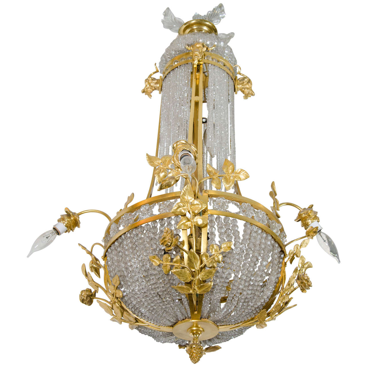 Antique French Gilt Bronze and Crystal Chandelier