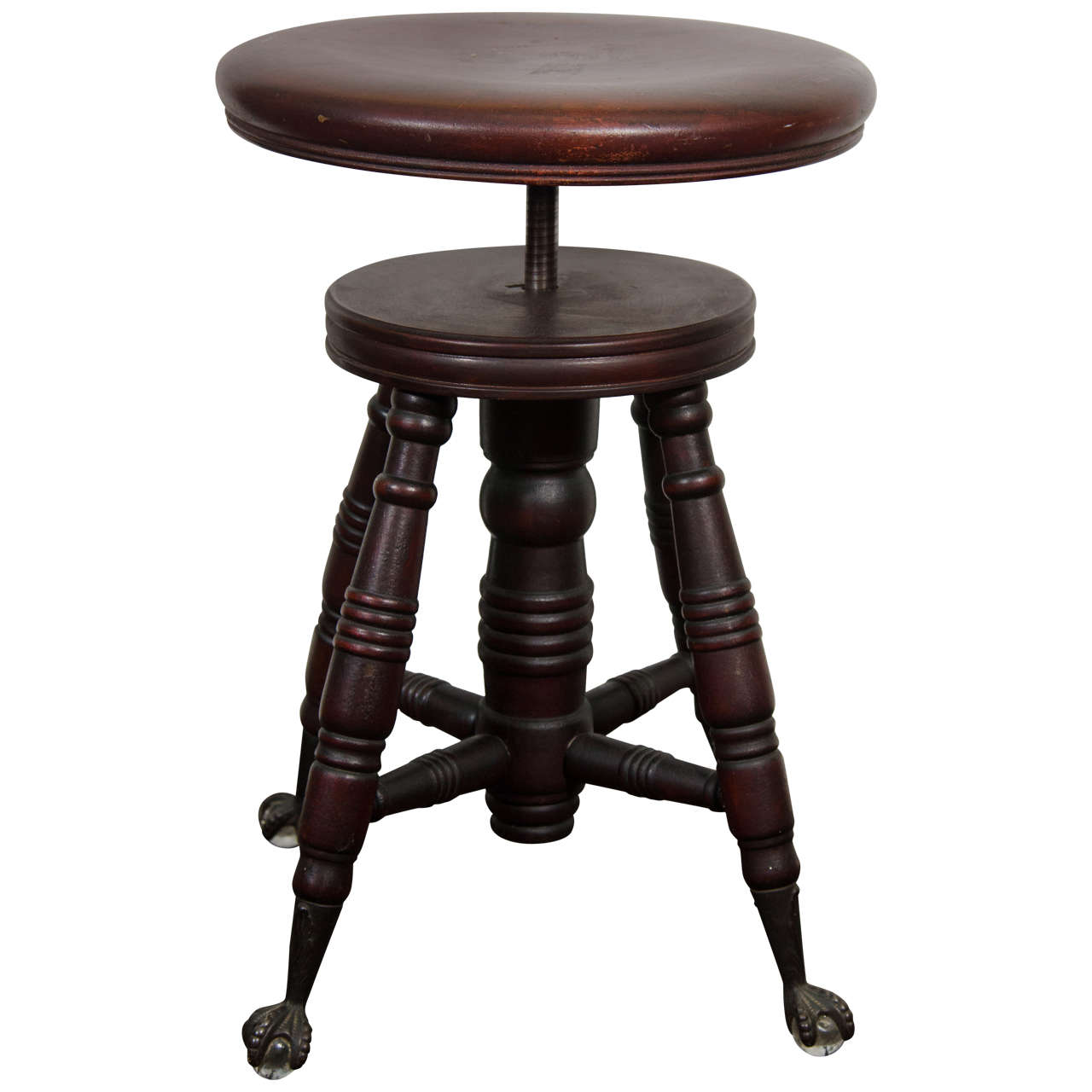 Antique Mahogany Turned Wood Adjustable Piano Stool At 1stdibs