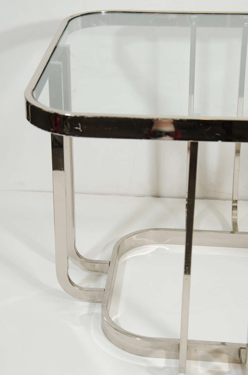 Mid-Century Modern Midcentury Pair of Glass and Chrome Side or End Tables