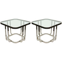 Midcentury Pair of Glass and Chrome Side or End Tables
