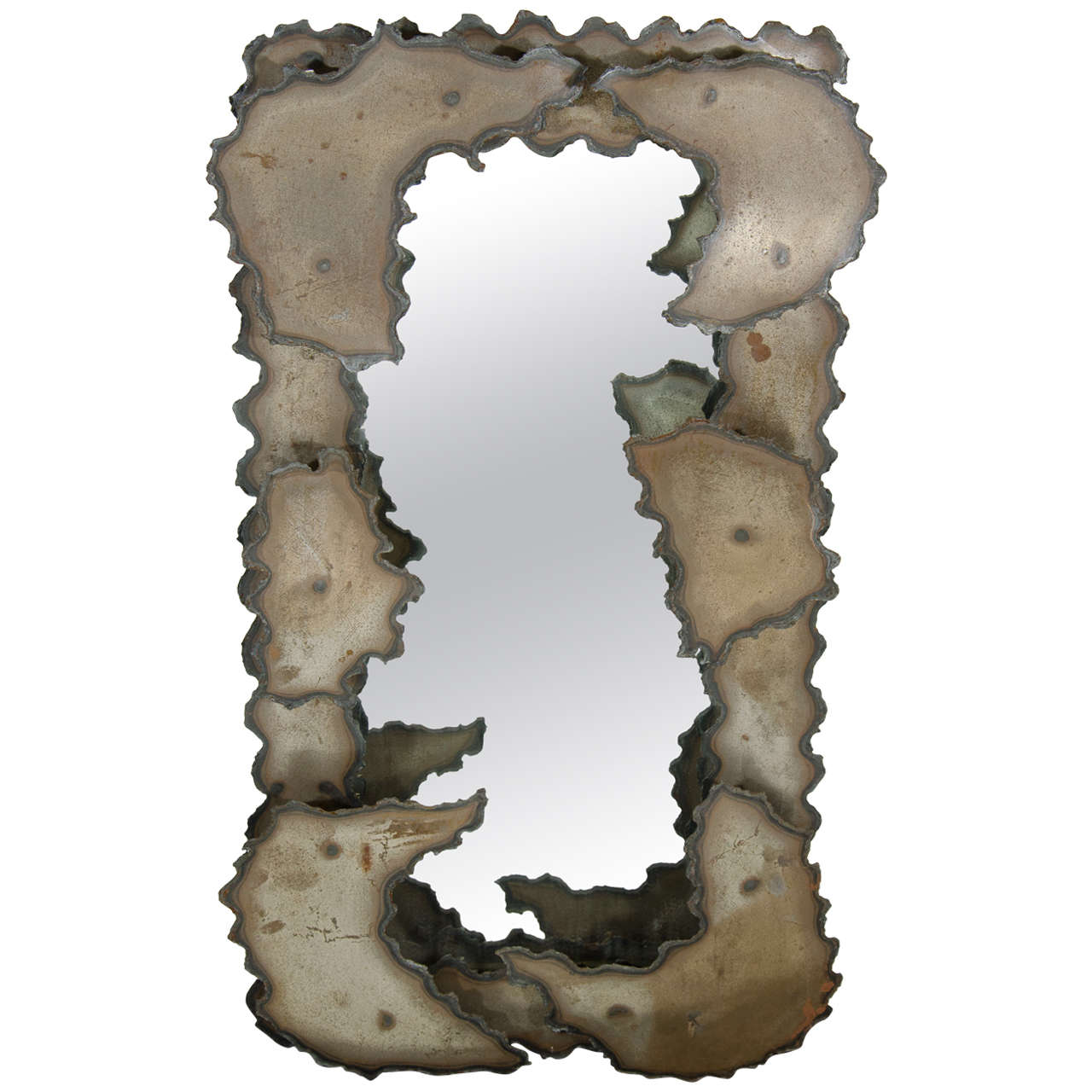 Mid-Century Brutalist Torched Metal Wall Mounted Mirror For Sale