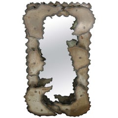 Mid-Century Brutalist Torched Metal Wall Mounted Mirror