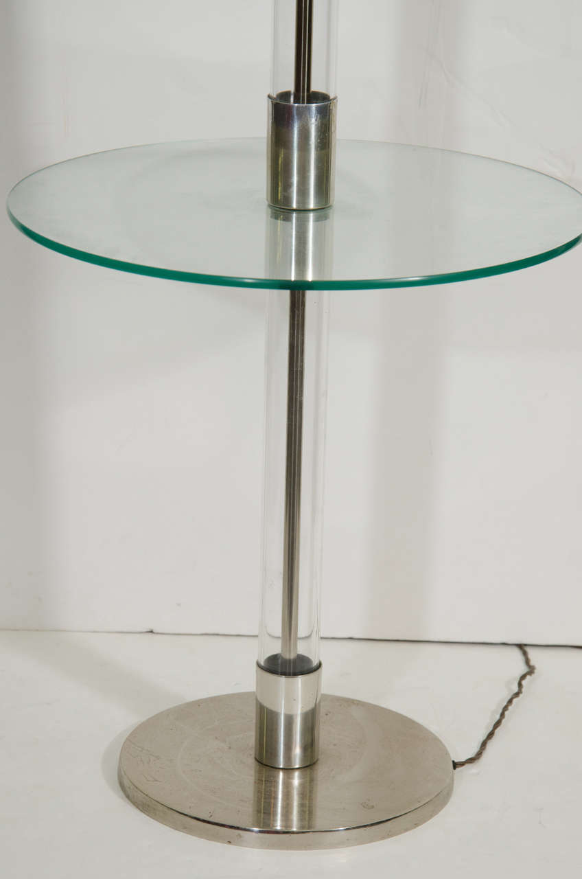 American Midcentury Lucite and Chrome Floor Lamp Table