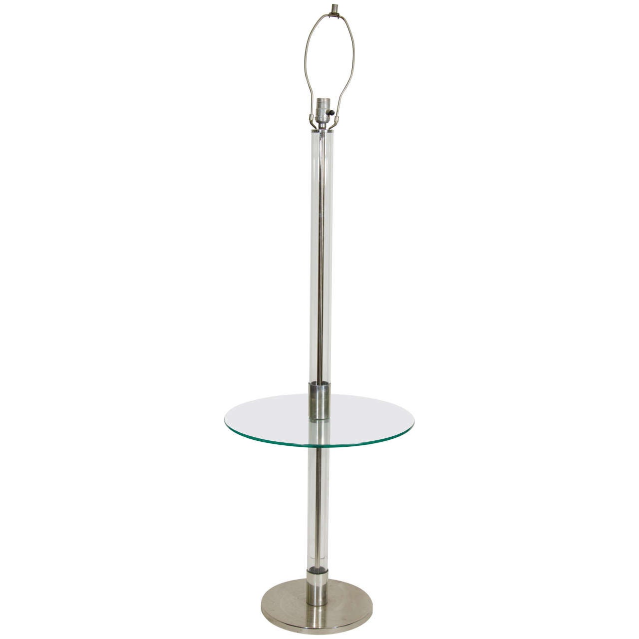 Midcentury Lucite and Chrome Floor Lamp Table