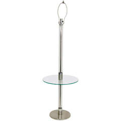 Midcentury Lucite and Chrome Floor Lamp Table