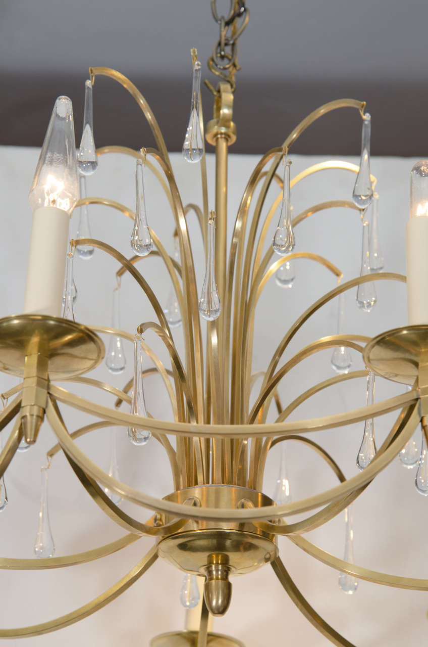 Midcentury Polished Bronze Swedish "Waterfall" Chandelier For Sale at