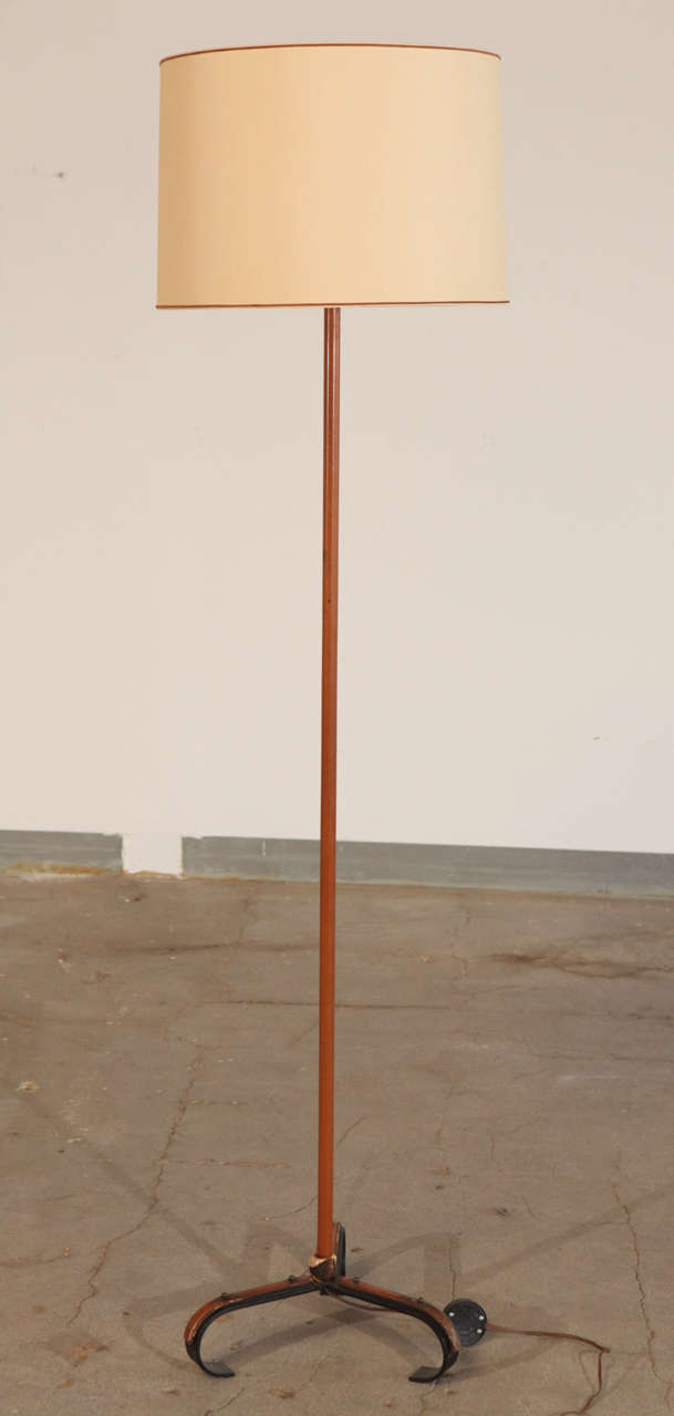 Jacques Adnet leather bound floor lamp.