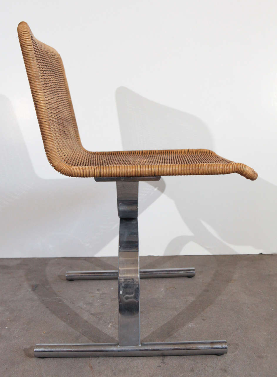 Pair of Cane and Chrome Side Chairs In Excellent Condition In Los Angeles, CA