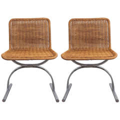 Pair of Cane and Chrome Side Chairs 7