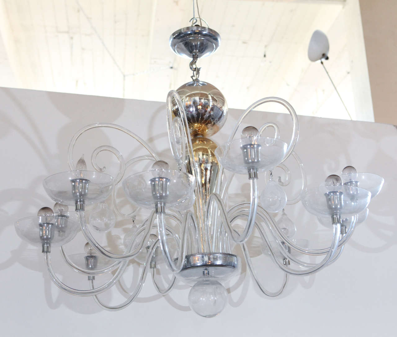 Venini blown glass and metal 12-arm chandelier.