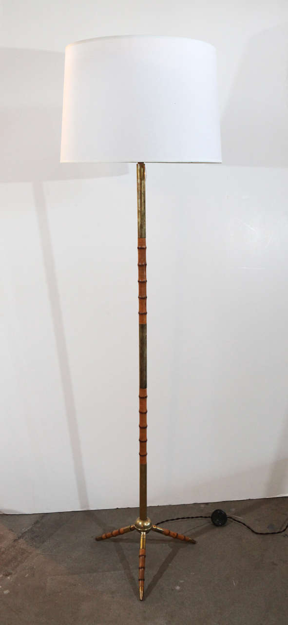 Jacques Adnet Brass and Bamboo Floor Lamp