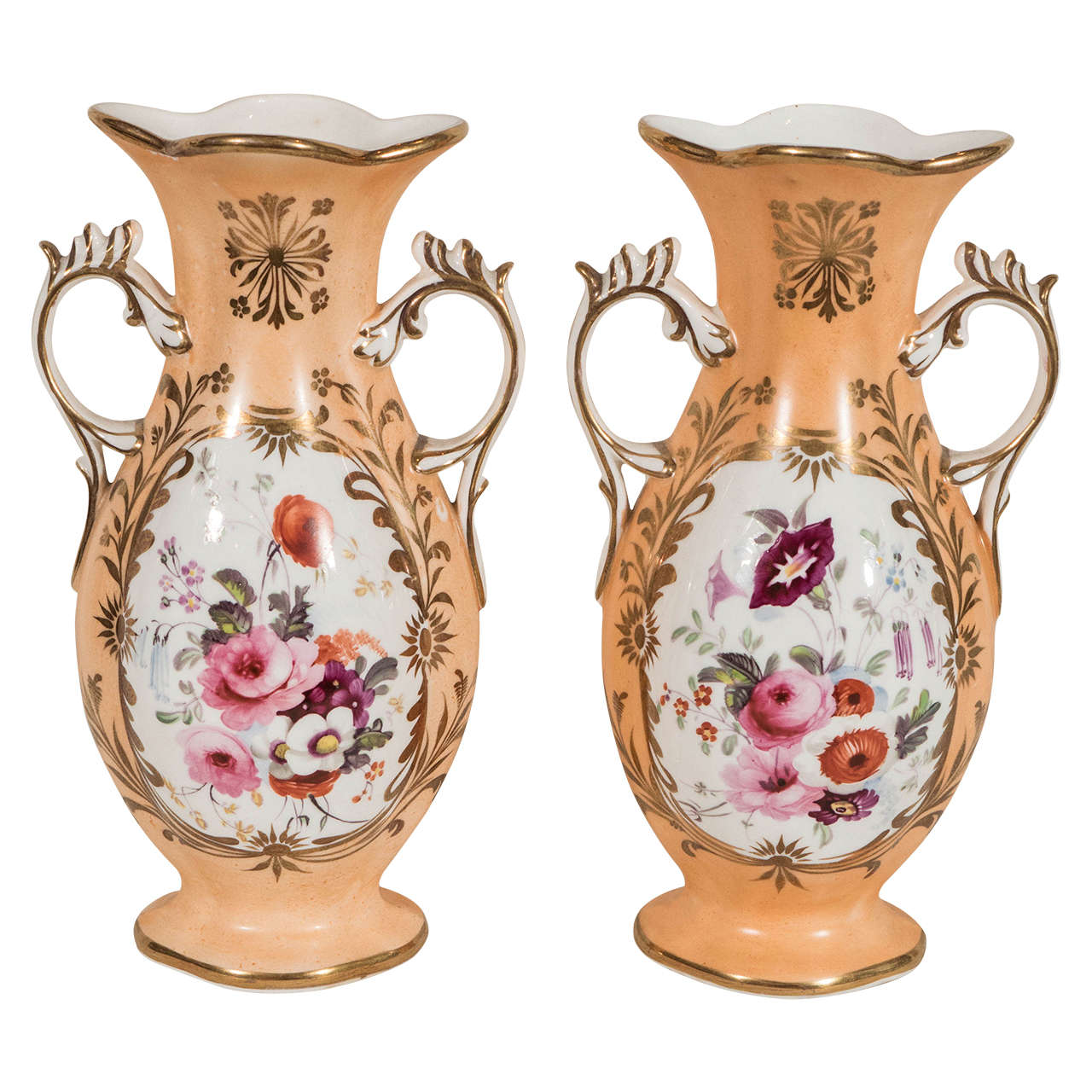 Antique Pair Victorian Porcelain Vases