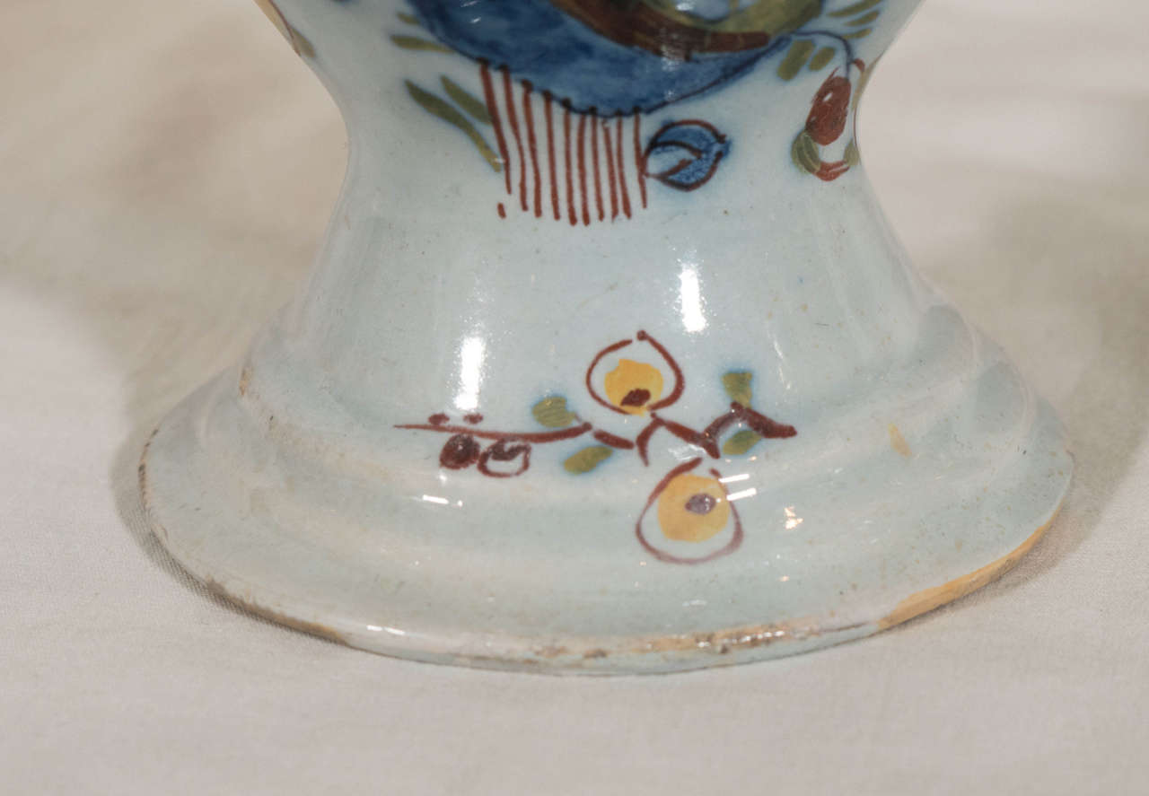 Rare Antique English Delft Polychrome Decorated Bud Vase In Excellent Condition In Katonah, NY