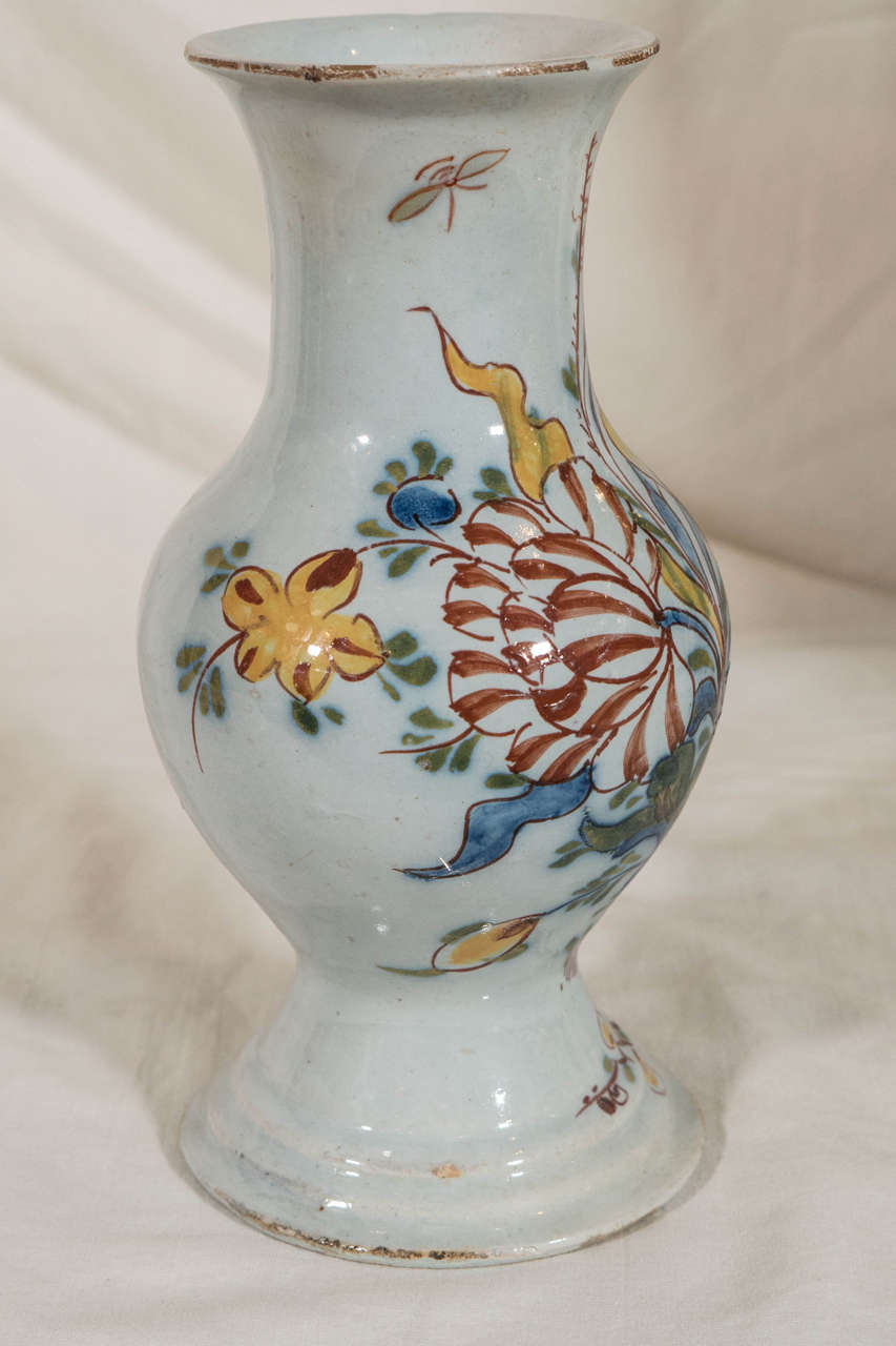 Rococo Rare Antique English Delft Polychrome Decorated Bud Vase