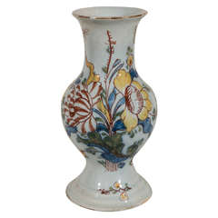 Rare Antique English Delft Polychrome Decorated Bud Vase