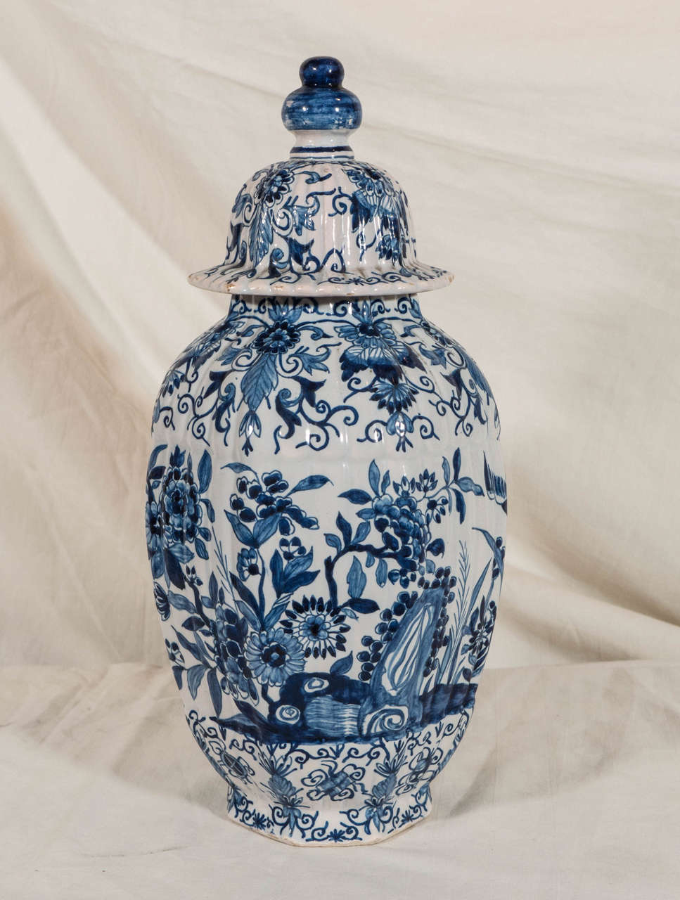 Pair of Blue and White Dutch Delft Covered Vases