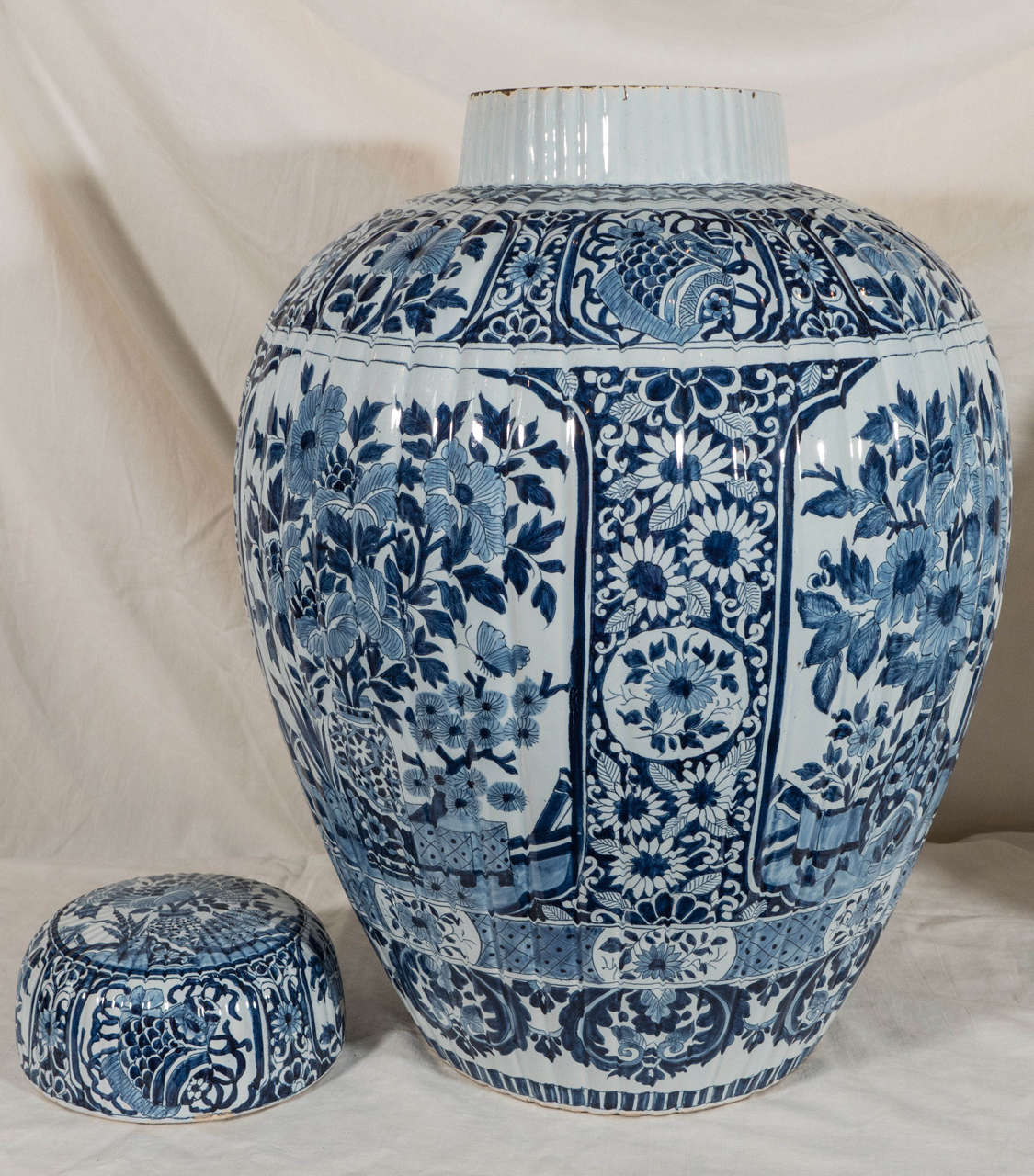 Rococo Pair of Blue and White Dutch Delft Ginger Jars
