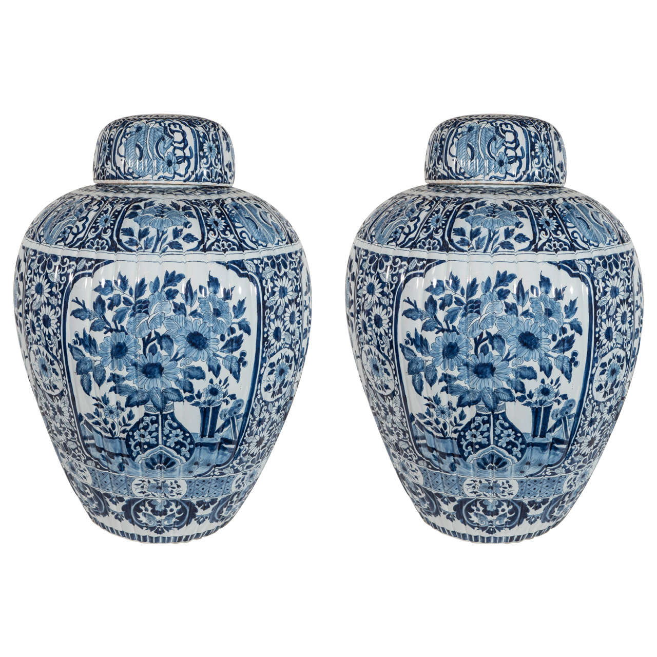 Pair of Blue and White Dutch Delft Ginger Jars