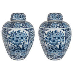 Pair of Blue and White Dutch Delft Ginger Jars