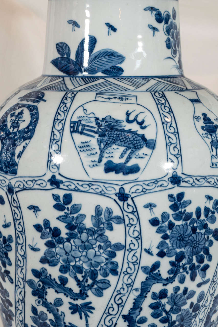 Qing Pair of Large Chinese Blue and White Covered Vases