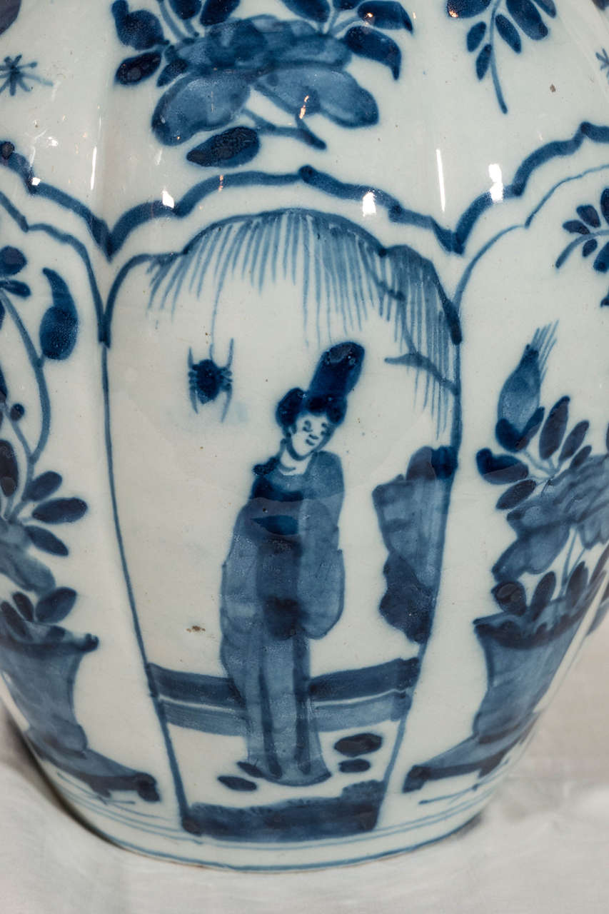 Chinoiserie Antique Blue and White Dutch Delft Vase