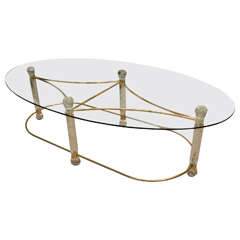 Oval Mid-Century Brass and Lucite Cocktail Table