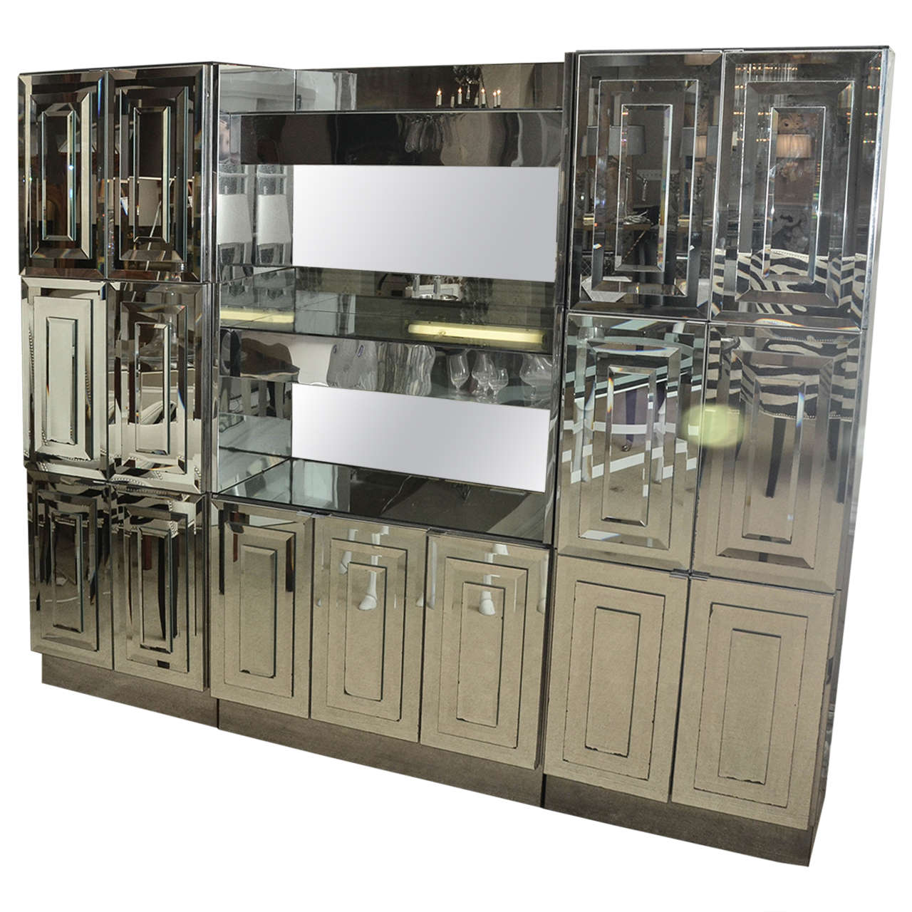 Spectacular Mid-Century Mirrored Dry Bar by Ello For Sale