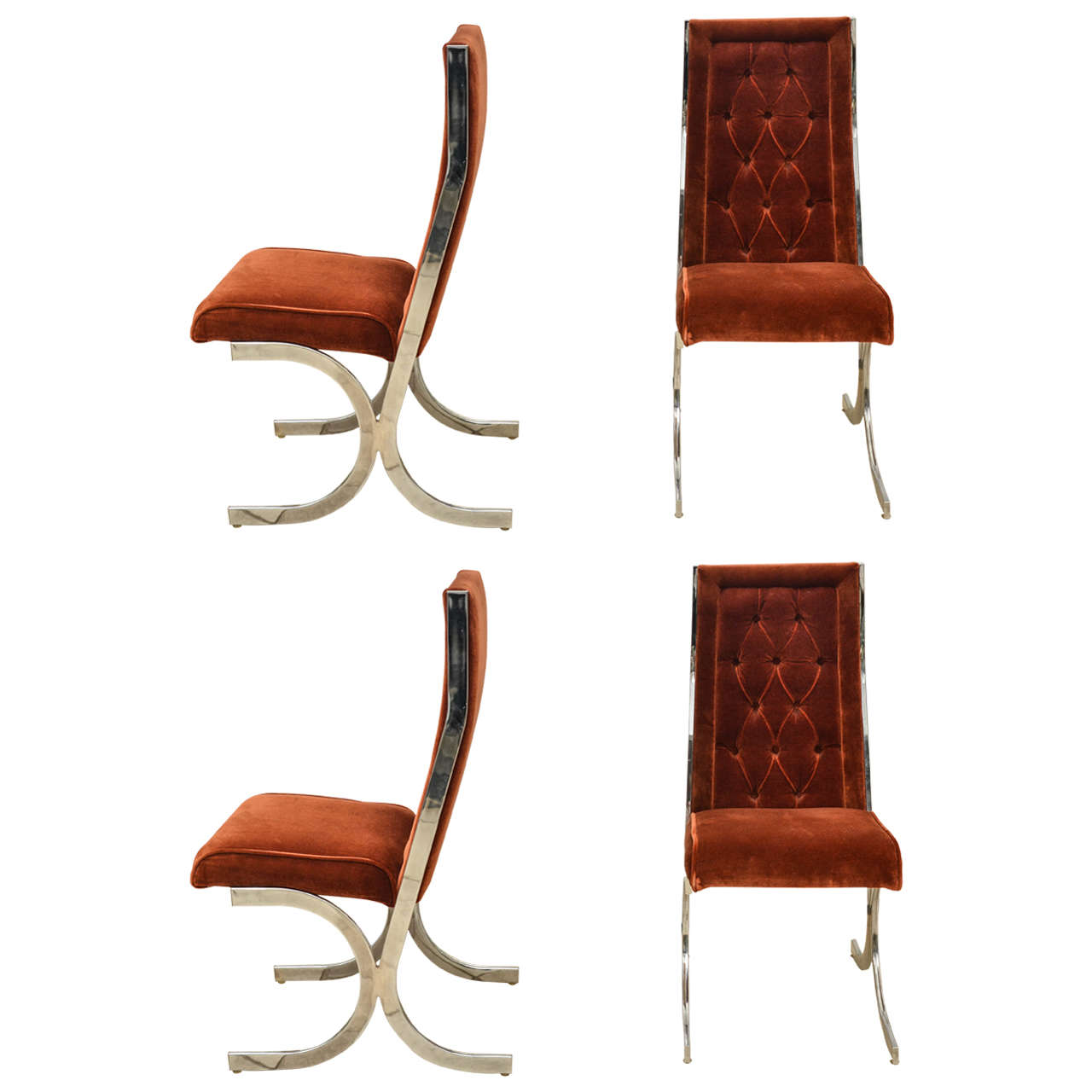 Set of Four Mid-Century Chrome Dining Chairs