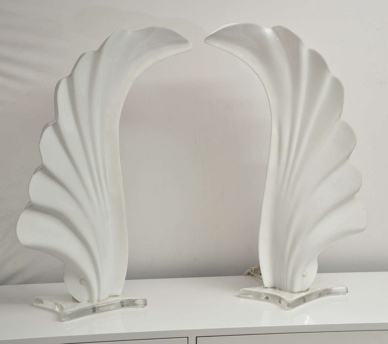 Pair of Shell-Shaped Rougier Acrylic Table Lamps