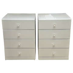 Pair of Mid-Century White Lacquer Four-Drawer Nightstands