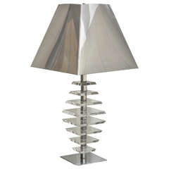 Mid-Century Lucite and Chrome Lamp with Square Silvered Metal Shade