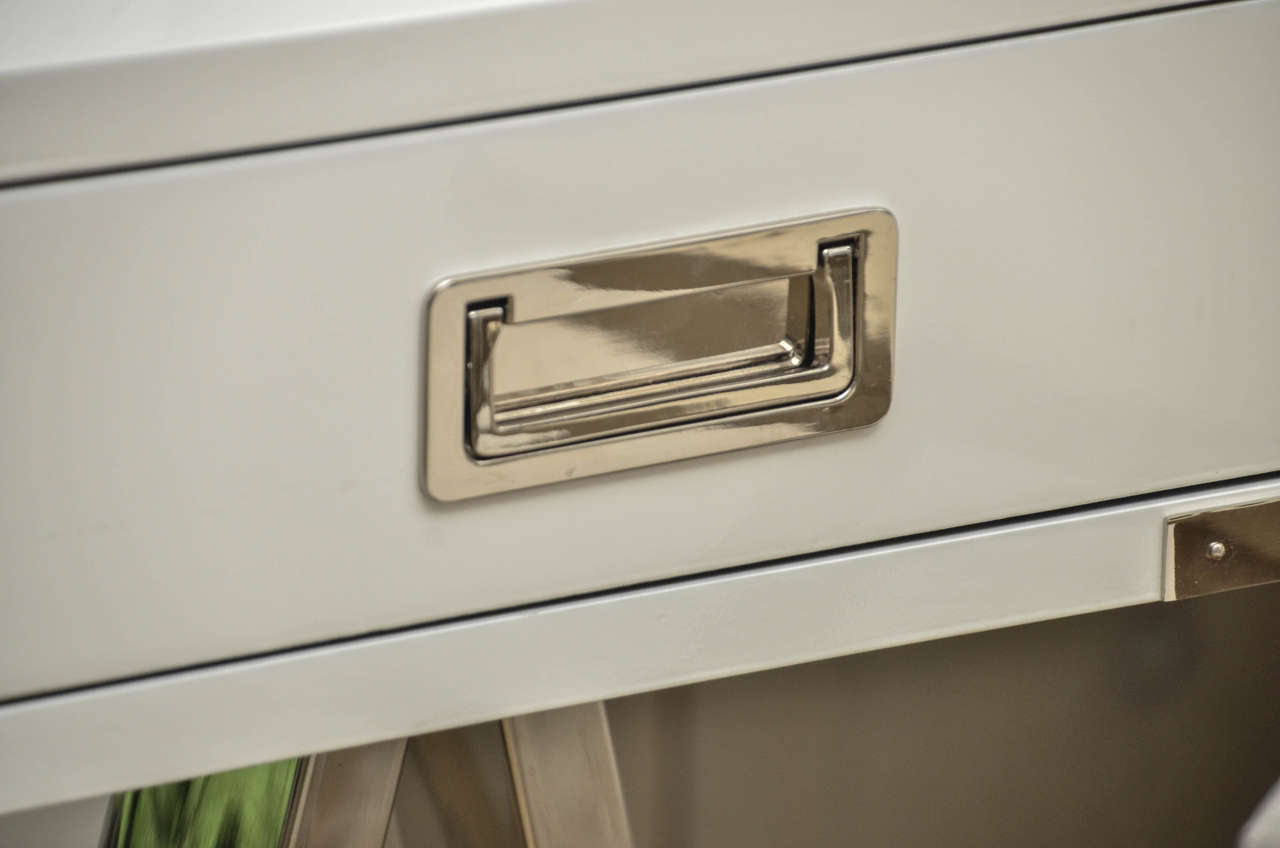 Late 20th Century Mid-Century White Lacquer Campaign Desk with Black Leather Top