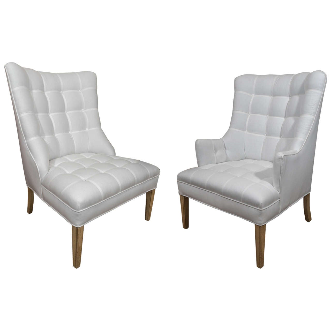 Pair of Upholstered "His and Her" Chairs