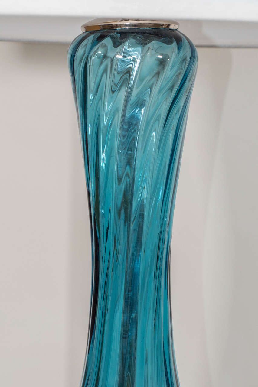 Blue Murano Glass Lamp In Excellent Condition In New York, NY