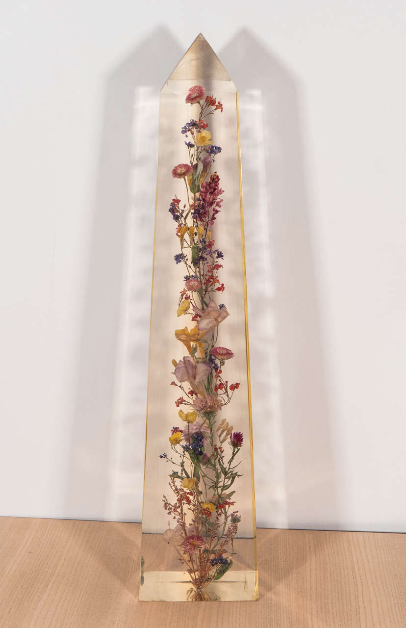 Pierre Giraudon resin obelisk with flowers, 1960s, French.