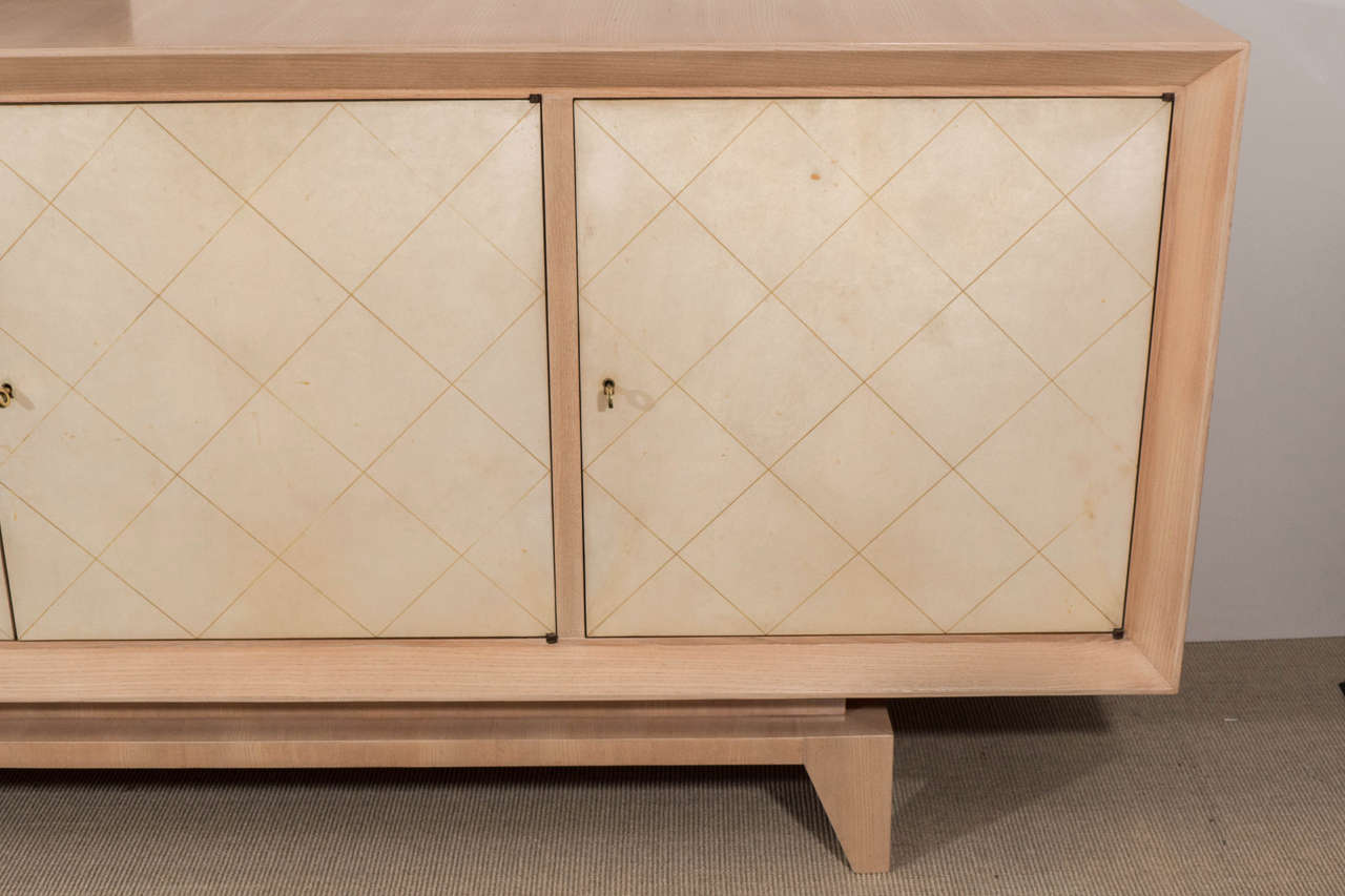 Mid-Century Modern Parchment and Oak Sideboard w/ Diamond Pattern Front Guiguichon, France, 1940