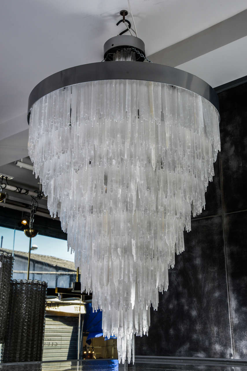 One of a Kind Metal and Selenite Chandelier In Excellent Condition In Saint-Ouen, IDF